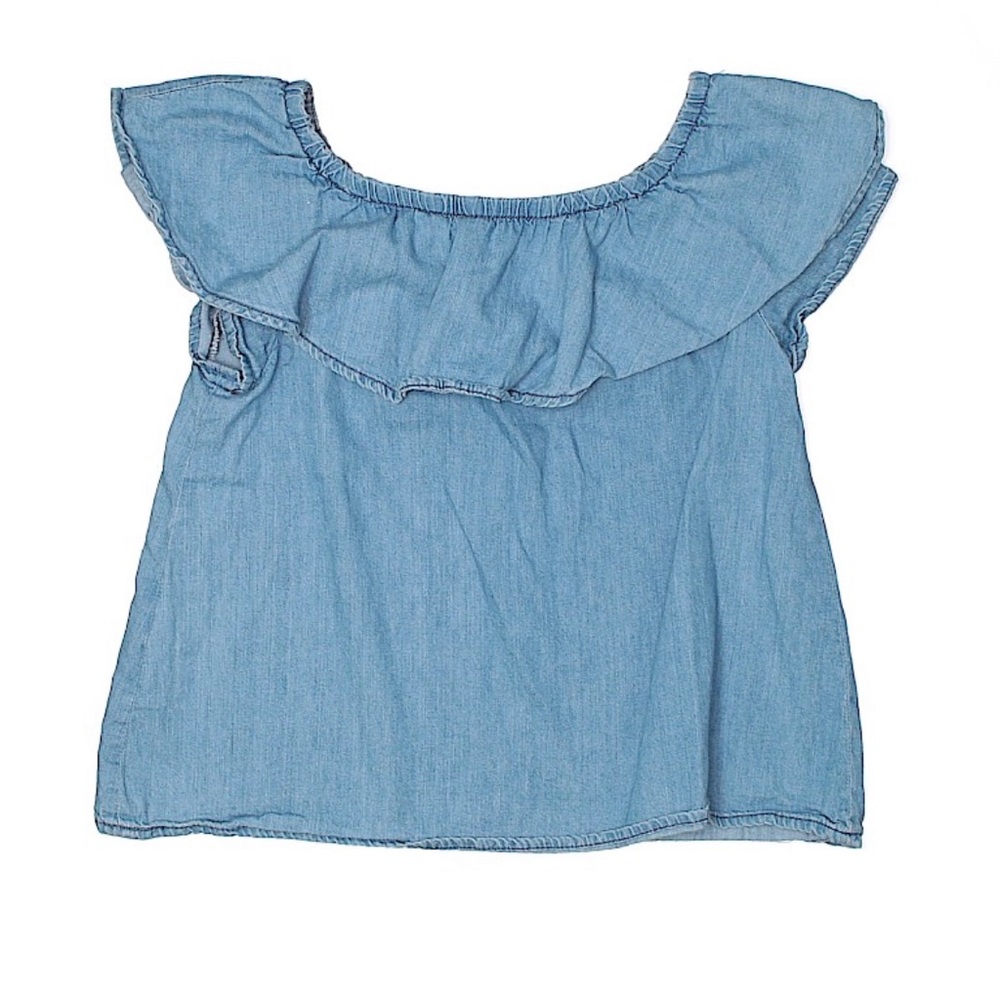 Zara Denim Off The Shoulder Ruffle Sleeve Blouse